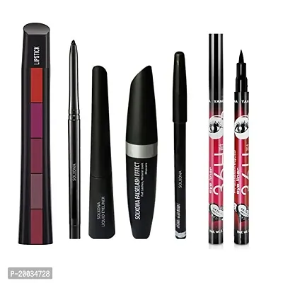 Glowhouse Liquid Lipstick 5in1, 3in1 Kajal, 1 Eyeliner And 3in1 Mascara For Women and Girls Wounderful Gift Option To Your Loved One On Any Occasion (Pack of 4)
