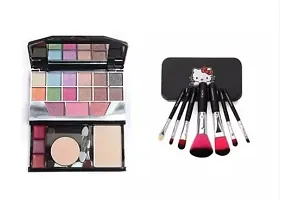 Glowhouse Makeup Beautiful combo Of 12 items (All In One Eyeshadow Pallete+ Eyecurler+Eyelashes+Makeup Blender+7 Pc Brushes SET+Foundation Fixer  Primer+Kajal+ 36 H Eyeliner-thumb1