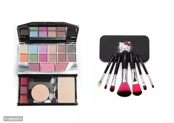 Glowhouse Makeup Beautiful combo Of 12 items (All In One Eyeshadow Pallete+ Eyecurler+Eyelashes+Makeup Blender+7 Pc Brushes SET+Foundation Fixer  Primer+Kajal+ 36 H Eyeliner-thumb2