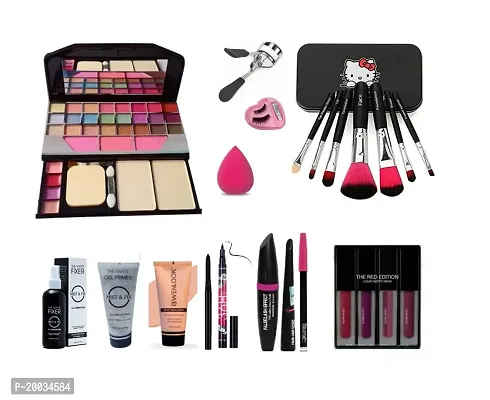 Glowhouse professional makeup combo Red edition liquid matte lipstick,6155 Makeup kit,foundation,sketch eyeliner,mascara set combo (Set of 14)