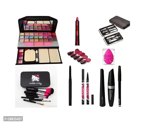 Glowhouse Professional makeup combi 6155 Makeup kit,7 pcs manicure kit,7 pcs black hello kitty makeup brush set,Eyeliner Makeup combo (Set of 10)