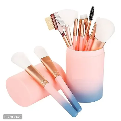Glowhouse Makeup Brush Set for Foundation Eyeshadow Eyebrow Eyeliner Blush Powder Concealer Contour Shadows with Case With Storage Barrel - Pack of 12 (Light Pink)