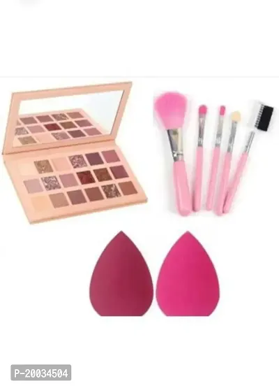 Glowhouse Nude Eye Shadow Palette 18 Shade in 1 Kit 5 Pc Makeup Brush  2 Sponges blender combo (3 Items in the set)
