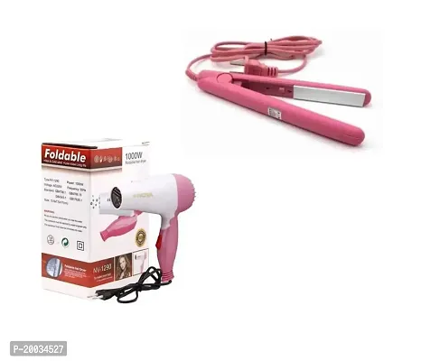 Glowhouse NV-1290 Hair Dryer With 2 Speed Control For WOMEN and MEN, Electric Foldable Hair Dryer 1000 Watts,Mini hair straightner (Pink and White)