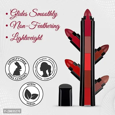 Glowhouse Fabulous 5in1 Lipsticks Matte Finish Combo Pack for Women, Red and Nude Edition-thumb4