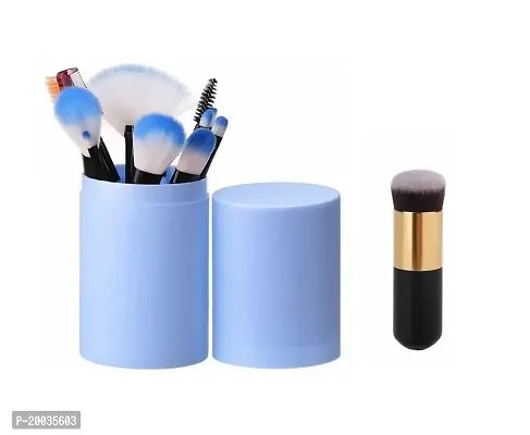 Glowhouse 12 pcs sky blue makeup brush set,1 Black color round foundation makeup brush (Set of 2)