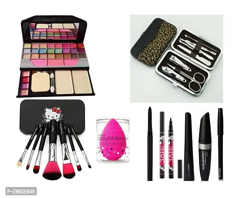 Glowhouse 7 pcs manicure kit,Black hello kitty makeup brush set,6155 Makeup kit,eyeliner Makeup combo (Set of 9)