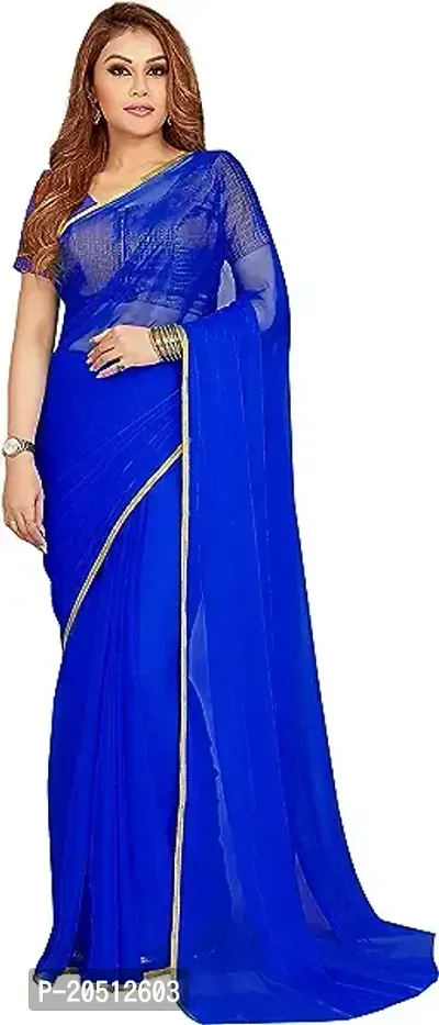 Elegant Blue Chiffon Saree with Blouse piece For Women-thumb0