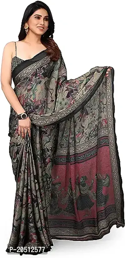 Elegant Multicoloured Chiffon Saree with Blouse piece For Women-thumb0