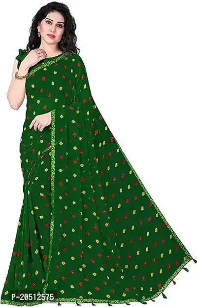 Elegant Green Chiffon Saree with Blouse piece For Women