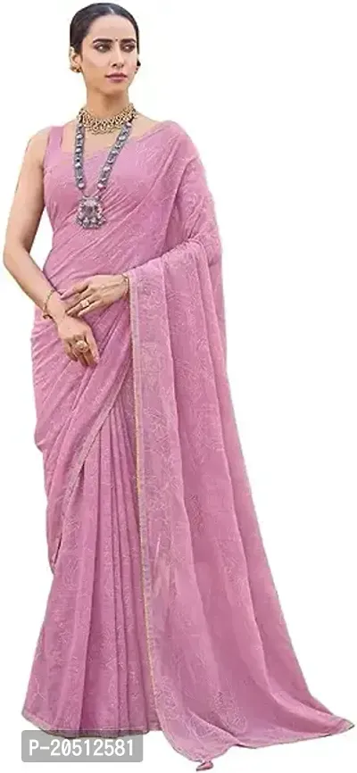 Elegant Pink Chiffon Saree with Blouse piece For Women