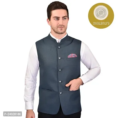 Reliable Grey Cotton Blend  Nehru Jackets For Men