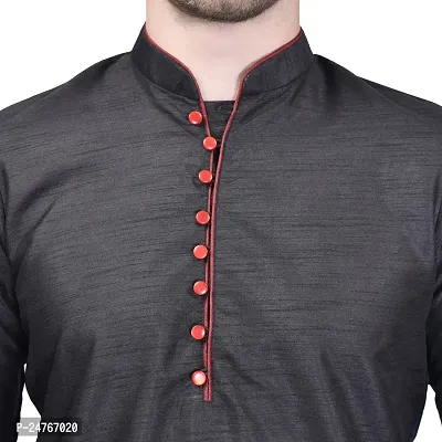 PRINTCULTR Men's Silk Traditional Kurta Pyjama Set | Regular Long Sleeve Solid Kurta | Elastic Waistband Pyjama | (PCDSK7)-thumb4