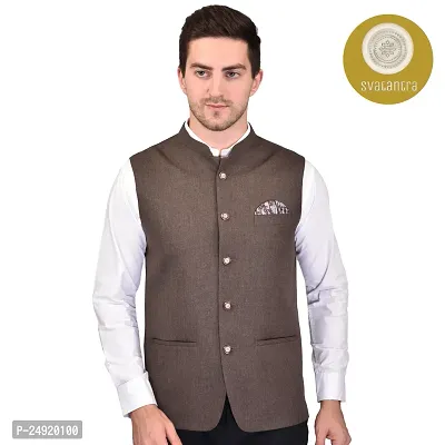 Reliable Brown Cotton Blend  Nehru Jackets For Men-thumb0