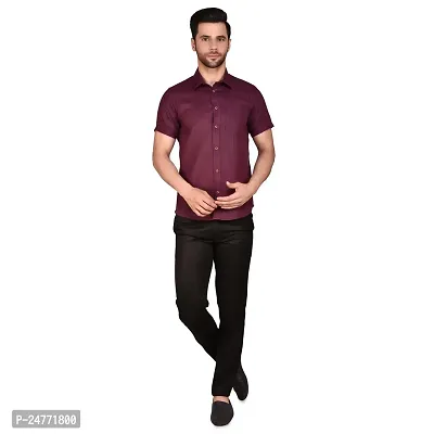 PRINTCULTR: Men's Cotton Blend Casual Designer Solid Color Shirt | Regular Slim Fit Half Sleeve, Straight, Waist Length Collared Neck Solid Formal Shirt |-01-thumb5