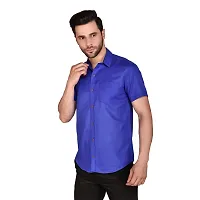 PRINTCULTR Men's Cotton Blend Casual Designer Solid Color Shirt | Regular Slim Fit Half Sleeve, Straight, Waist Length Collared Neck Solid Formal Shirt | Royal Blue-thumb2