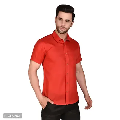 PRINTCULTR Men's Cotton Blend Casual Designer Solid Color Shirt | Regular Slim Fit Half Sleeve, Straight, Waist Length Collared Neck Solid Formal Shirt |-thumb0