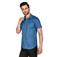 PRINTCULTR Men's Cotton Blend Casual Designer Solid Color Shirt | Regular Slim Fit Half Sleeve, Straight, Waist Length Collared Neck Solid Formal Shirt | Blue-thumb2