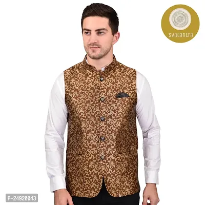 Reliable Brown Cotton Blend  Nehru Jackets For Men