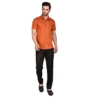 PRINTCULTR Men's Cotton Blend Casual Designer Solid Color Shirt | Regular Slim Fit Half Sleeve, Straight, Waist Length Collared Neck Solid Formal Shirt | Orange-thumb4