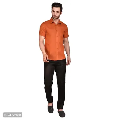 PRINTCULTR Men's Cotton Blend Casual Designer Solid Color Shirt | Regular Slim Fit Half Sleeve, Straight, Waist Length Collared Neck Solid Formal Shirt | Orange-thumb5