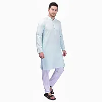 PRINTCULTR Men's Cotton Traditional Kurta Pyjama Set | Regular Long Sleeve Solid Kurta | Elastic Waistband Pyjama | (CKP3)-thumb2