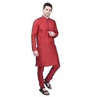 PRINTCULTR Men's Silk Traditional Kurta Pyjama Set | Regular Long Sleeve Solid Kurta | Elastic Waistband Pyjama | (PCDSK8)-thumb2
