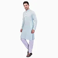 PRINTCULTR Men's Cotton Traditional Kurta Pyjama Set | Regular Long Sleeve Solid Kurta | Elastic Waistband Pyjama | (CKP3)-thumb1