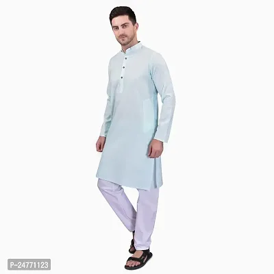 PRINTCULTR Men's Cotton Traditional Kurta Pyjama Set | Regular Long Sleeve Solid Kurta | Elastic Waistband Pyjama | (CKP3)-thumb2