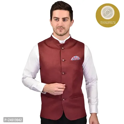 Reliable Brown Cotton Blend  Nehru Jackets For Men