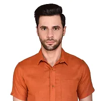 PRINTCULTR Men's Cotton Blend Casual Designer Solid Color Shirt | Regular Slim Fit Half Sleeve, Straight, Waist Length Collared Neck Solid Formal Shirt | Orange-thumb3