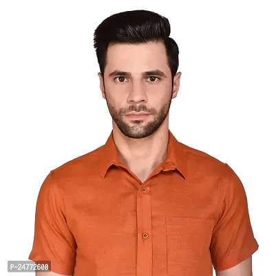 PRINTCULTR Men's Cotton Blend Casual Designer Solid Color Shirt | Regular Slim Fit Half Sleeve, Straight, Waist Length Collared Neck Solid Formal Shirt | Orange-thumb4