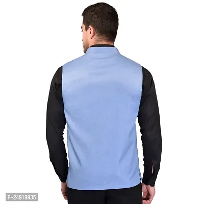 Reliable Blue Cotton Blend  Nehru Jackets For Men-thumb3