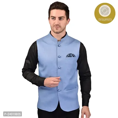 Reliable Blue Cotton Blend  Nehru Jackets For Men