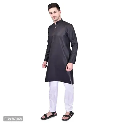 PRINTCULTR Men's Cotton Traditional Kurta Pyjama Set | Regular Long Sleeve Solid Kurta | Elastic Waistband Pyjama | (CKP9)-thumb2