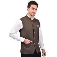 Reliable Brown Cotton Blend  Nehru Jackets For Men-thumb3