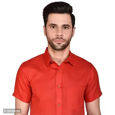 PRINTCULTR: Men's Cotton Blend Casual Designer Solid Color Shirt | Regular Slim Fit Half Sleeve, Straight, Waist Length Collared Neck Solid Formal Shirt |-01-thumb4