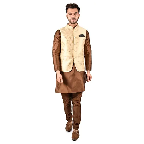 Stylish Men Silk Kurta, Pyjama with Jacket Set