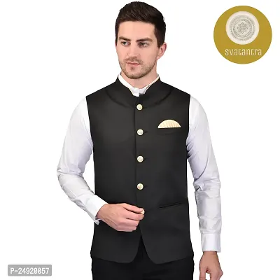 Reliable Black Cotton Blend  Nehru Jackets For Men