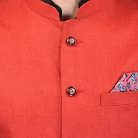 Reliable Red Cotton Blend  Nehru Jackets For Men-thumb4