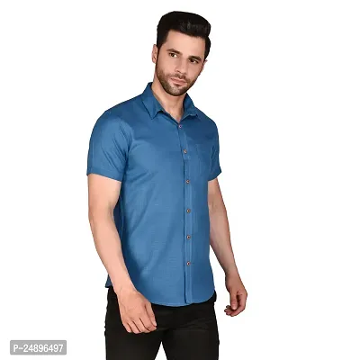 Reliable Blue Cotton Blend Short Sleeves Casual Shirt For Men-thumb0