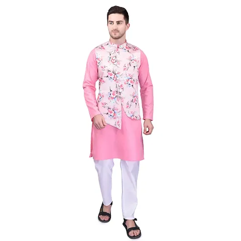 Stylish Men Silk Kurta, Pyjama with Jacket Set