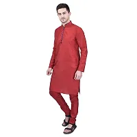 PRINTCULTR Men's Silk Traditional Kurta Pyjama Set | Regular Long Sleeve Solid Kurta | Elastic Waistband Pyjama | (PCDSK8)-thumb1