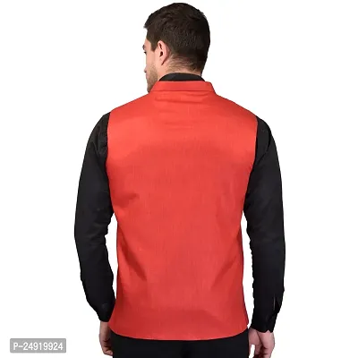 Reliable Red Cotton Blend  Nehru Jackets For Men-thumb3