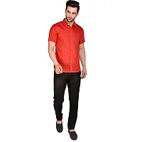 PRINTCULTR: Men's Cotton Blend Casual Designer Solid Color Shirt | Regular Slim Fit Half Sleeve, Straight, Waist Length Collared Neck Solid Formal Shirt |-01-thumb4