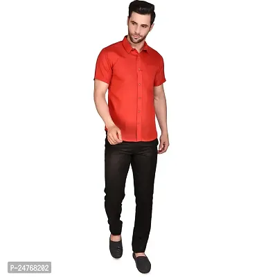 PRINTCULTR: Men's Cotton Blend Casual Designer Solid Color Shirt | Regular Slim Fit Half Sleeve, Straight, Waist Length Collared Neck Solid Formal Shirt |-01-thumb5