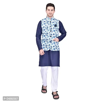 Stylish Men Silk Kurta, Pyjama with Jacket Set-thumb0