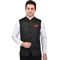 Reliable Black Cotton Blend  Nehru Jackets For Men-thumb1