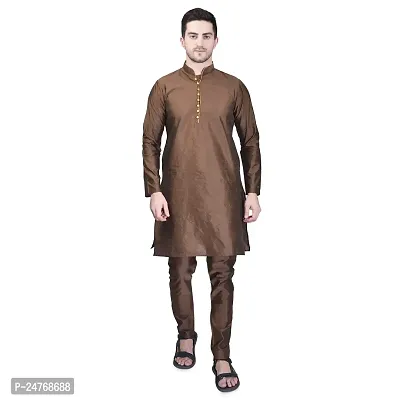PRINTCULTR Men's Silk Traditional Kurta Pyjama Set | Regular Long Sleeve Solid Kurta | Elastic Waistband Pyjama | (PCDSK4)