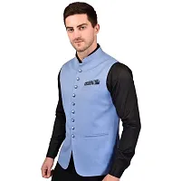 Reliable Blue Cotton Blend  Nehru Jackets For Men-thumb2